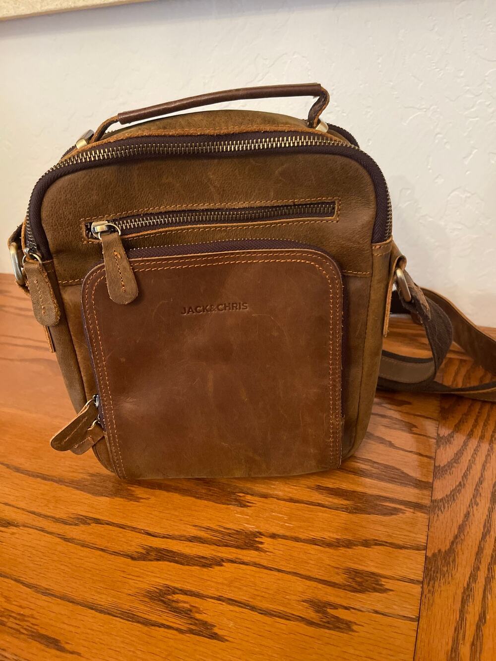 Jack&Chris Leather Messenger Bag for Men Man Purse Crossbody Bag